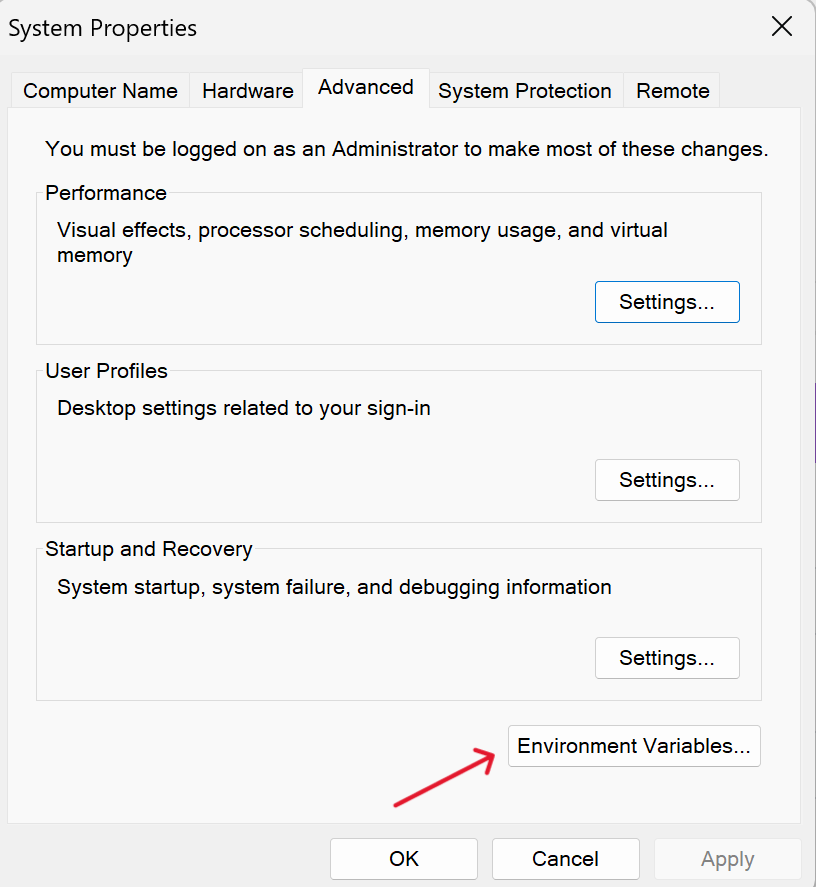 Edit system Environment Variables